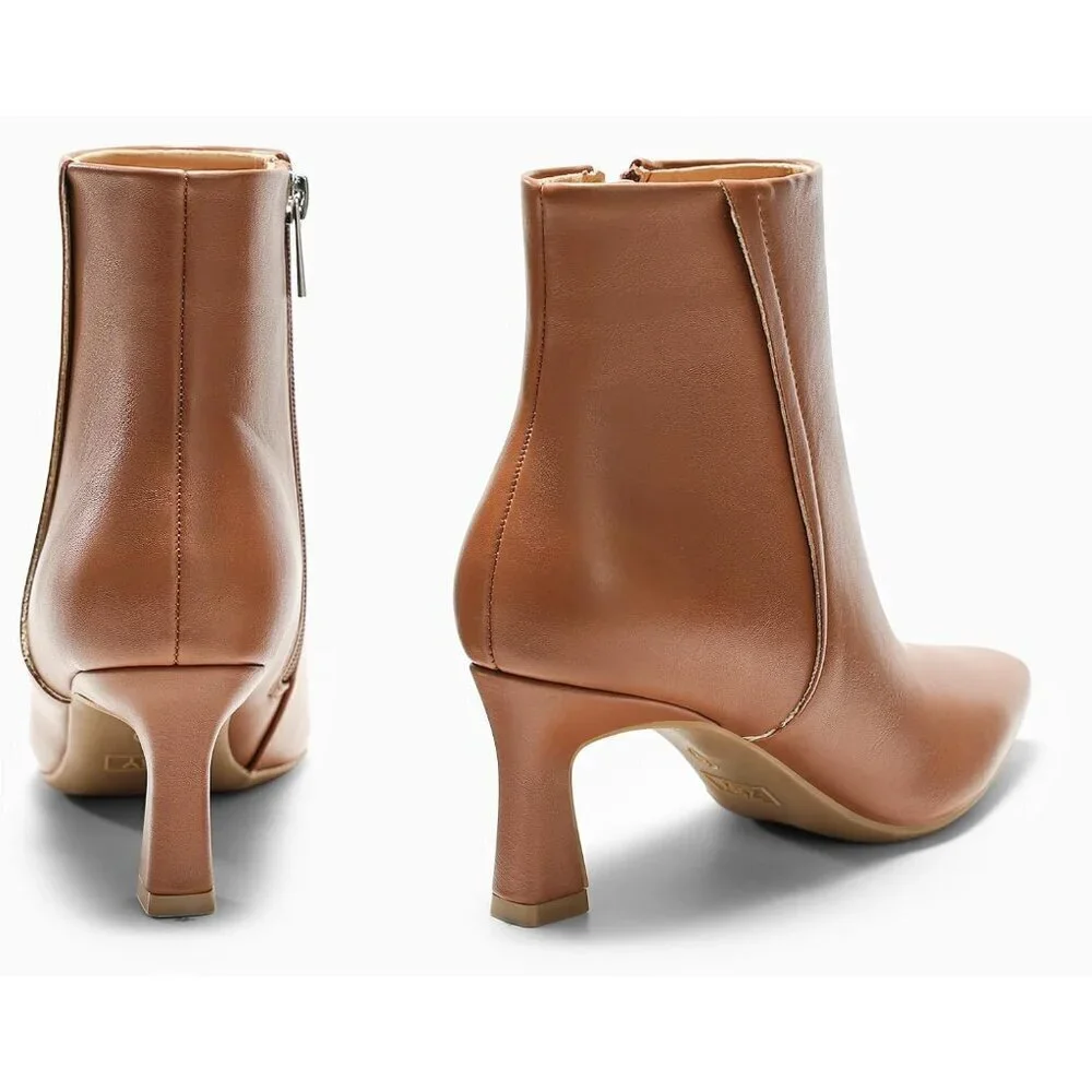 Women's Dark Brown Ankle Kitten Low Heel Pointed Toe Zipper Winter Dress Boots